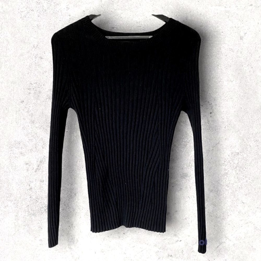 Black Ribbed Fitted Long Sleeve Shirt